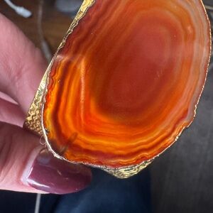 Gold and Orange Agate Adjustable Cuff Bracelet